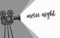 Movie night banner with vintage camera. Monochrome design.