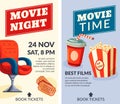 Movie night best films, booking tickets banners Royalty Free Stock Photo