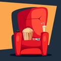 Movie night. Home cinema watching. Cartoon vector illustration. Royalty Free Stock Photo