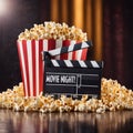 Movie Night Popcorn Bucket with Scene Board Royalty Free Stock Photo