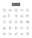 Movie line icons collection. Film, Motion picture, Flick, Screenplay, Feature, Picture show, Moving image vector and