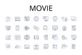 Movie line icons collection. Film, Motion picture, Flick, Screenplay, Feature, Picture show, Moving image vector and