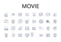 Movie line icons collection. Film, Motion picture, Flick, Screenplay, Feature, Picture show, Moving image vector and