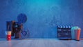 Movie podium background with movie objects, 3d rendering Royalty Free Stock Photo