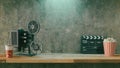 Movie podium background with movie objects, 3d rendering Royalty Free Stock Photo