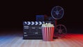 Movie podium background with movie objects, 3d rendering Royalty Free Stock Photo