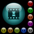 Movie processing icons in color illuminated glass buttons