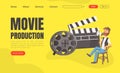 Movie Production Landing Page Template, Cinematography, Filmmaking Industry Website Interface Flat Vector Illustration