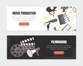 Movie Production Landing Page Templates Set, Cinematography, Filmmaking Website Interface Flat Vector Illustration