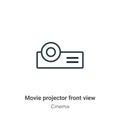 Movie projector front view outline vector icon. Thin line black movie projector front view icon, flat vector simple element Royalty Free Stock Photo