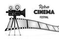 Movie projector, Retro cinema. Cinematography festival. Movie time. Vector illustration.