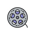 Movie reel, cinema roll, film strip flat color line icon.