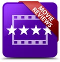Movie reviews purple square button red ribbon in corner