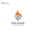 Movie Roll Cinema with fire flames logo design Royalty Free Stock Photo