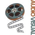 Movie roll design in vintage color design with out of film for audio visual heritage day design Royalty Free Stock Photo