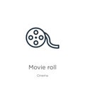 Movie roll icon. Thin linear movie roll outline icon isolated on white background from cinema collection. Line vector sign, symbol Royalty Free Stock Photo