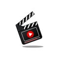 Movie slate with play button icon flat in simple design on an isolated white background. EPS 10 vector Royalty Free Stock Photo