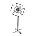 Movie spotlight doodle. Movie light, photography reflector isolated doodle drawing element. Vector Royalty Free Stock Photo