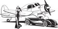 Movie star with retro plane and classic car Royalty Free Stock Photo