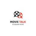 movie talk logo, cinema forum icon, film roll combine with bubble speech logo concept