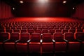 Movie or theater auditorium with red seats and spotlight. Cinema background, Bright empty red seats in cinema rows, AI Generated Royalty Free Stock Photo