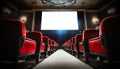 Movie Theater with black and red cinema seats and Empty Screen - Generative Ai Royalty Free Stock Photo