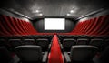 Movie Theater with black and red cinema seats and Empty Screen - Generative Ai Royalty Free Stock Photo