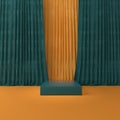 Movie theater dramatic curtains on stage, classic drapery template 3d render illustration. Circus and standup scene interior Royalty Free Stock Photo