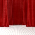 Movie theater dramatic curtains on stage, classic drapery template 3d render illustration. Circus and standup scene interior Royalty Free Stock Photo