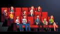 Movie theater interior. People eati watch film Royalty Free Stock Photo