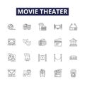 Movie theater line vector icons and signs. Theater, Showroom, Auditorium, Picture-house, Picture-palace, Bijou