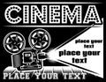 Movie Theater Poster With Projector. Retro Style Poster. Monochrome Vector Illustration