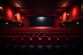 Movie theater seating, red seats in the cinema for the audience watching movies. Generative Ai. Royalty Free Stock Photo