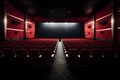 Movie theater seating, red seats in the cinema for the audience watching movies. Generative Ai. Royalty Free Stock Photo