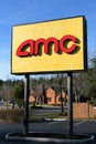 Movie theatre sign for AMC on winter morning in Bellevue WA