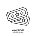 Movie ticket line icon. Vector symbol of admission, pass, permission. Editable stroke Royalty Free Stock Photo