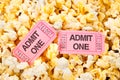 Movie tickets and popcorn