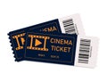 Movie tickets. Two tickets in cinema or theater. Coupon with admit. Film concept. Background for realistic paper ticket on front Royalty Free Stock Photo