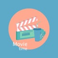 Movie time concept. Vektor illustration of flat style movie set camera. Eps10 Royalty Free Stock Photo