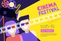 Movie time, date at the cinema concept. Vector cinema festival poster, flyer background. Sale tickets banner background