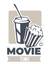 Movie time, popcorn and soft drink snacks banner Royalty Free Stock Photo