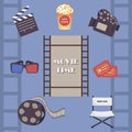 Movie time set. Camera and film icons vector illustration Royalty Free Stock Photo