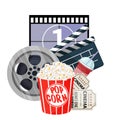 Movie time vector illustration. Cinema poster concept on red round background. Royalty Free Stock Photo