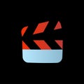 Movie video clapperboard simple colorful icon isolated on black
