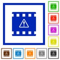 Movie warning flat framed icons