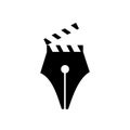 Movie writer concept pen nib writer with clapperboard vector logo icon design illustration