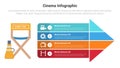 movies or cinema infographics template diagram with director chair and loudspeaker with 4 point step creative design for slide