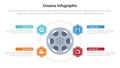 movies or cinema infographics template diagram with old vintage camera roll film with 4 point step creative design for slide