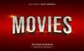 Movies cinema text effect three-dimensional film movie red silver chrome gold style, editable font effect