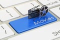 Movies concept on blue keyboard button, 3D rendering Royalty Free Stock Photo